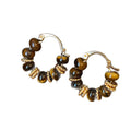Maillard Style Copper Oval Hoop Earrings With Tiger Eye Beads For Retro Daily Wear view 5