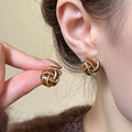 Maillard Style Copper Oval Hoop Earrings With Tiger Eye Beads For Retro Daily Wear view 4