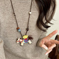 Cloth Cord Wood Resin Beaded Horse Pendant Sweater Necklace For Women Light Luxury view 2