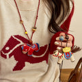 Cloth Cord Wood Resin Beaded Horse Pendant Sweater Necklace For Women Light Luxury view 3