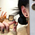 Gold Plated Silver Post Zircon Butterfly Faux Pearl Stud Earrings Light Luxury Retro Style view 2