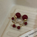 Gold Plated Silver Post Zircon Butterfly Faux Pearl Stud Earrings Light Luxury Retro Style view 3