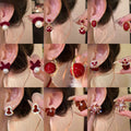 Light Luxury Red Enamel Faux Pearl Round Geometric Stud Earrings With Silver Pins For Women view 2