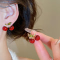 Light Luxury Red Enamel Faux Pearl Round Geometric Stud Earrings With Silver Pins For Women view 4