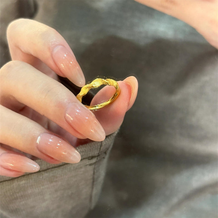 Gold Plated Copper Twisted Open Ring Minimalist Light Luxury Geometric Finger Ring