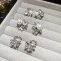 Minimalist Zircon Flower Faux Pearl Clip-on Earrings No Piercing Light Luxury OL Ear Cuffs view 2