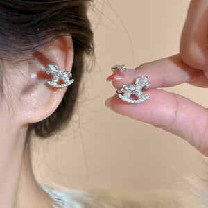 Light Luxury Copper Zircon Horse Clip-on Earrings No Piercing Animal Zodiac Ear Cuffs For Women