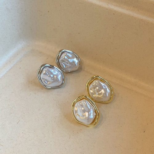 French Vintage Irregular Faux Pearl Clip-on Earrings For Women, Minimalist Geometric Ear Cuff Jewelry