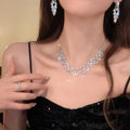 Copper Round Rhinestone Necklace And Stud Earrings Jewelry Set, Elegant Court Luxury Style view 1