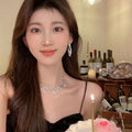 Copper Round Rhinestone Necklace And Stud Earrings Jewelry Set, Elegant Court Luxury Style view 2