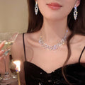 Copper Round Rhinestone Necklace And Stud Earrings Jewelry Set, Elegant Court Luxury Style view 3
