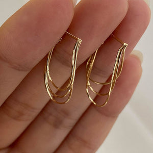 Copper Geometric Metal Tassel Drop Earrings French Minimalist Cool Style Silver Post Studs