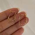 Copper Geometric Metal Tassel Drop Earrings French Minimalist Cool Style Silver Post Studs view 3