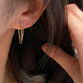 Copper Geometric Metal Tassel Drop Earrings French Minimalist Cool Style Silver Post Studs view 2
