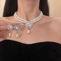 Vintage Court Style Faux Pearl Waterdrop Necklace And Stud Earrings Jewelry Set For Women view 1