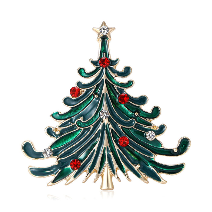 Alloy Rhinestone Christmas Tree Brooch For Women Clothing Decoration