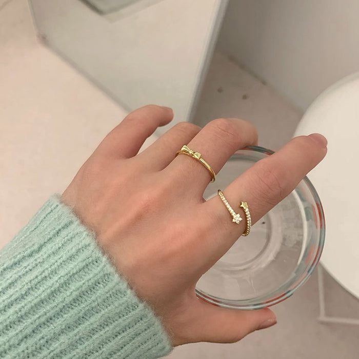 Minimalist Copper Bow Open Ring For Women, Light Luxury Adjustable Index Finger Jewelry