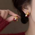 New Chinese Style Acrylic Gourd Stud Earrings With Gold Plated Silver Pins And Zircon Accents view 2