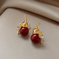 New Chinese Style Acrylic Gourd Stud Earrings With Gold Plated Silver Pins And Zircon Accents view 1