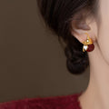 New Chinese Style Acrylic Gourd Stud Earrings With Gold Plated Silver Pins And Zircon Accents view 4