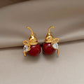 New Chinese Style Acrylic Gourd Stud Earrings With Gold Plated Silver Pins And Zircon Accents view 3