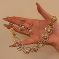 Alloy Rhinestone Flower Pearl Necklace And Stud Earrings Jewelry Set, Elegant Court Style view 3