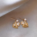 Light Luxury Shell Horse Stud Earrings With Zircon, Gold Plated Silver Needle Animal Zodiac Jewelry view 3