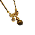 Gold Plated Zircon Tiger Eye Stone Necklace, Maillard Retro Round Geometric Choker for Women view 5