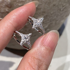 Korean Style Zircon Starburst Copper Ear Cuff Earrings For Women, Light Luxury Geometric Design