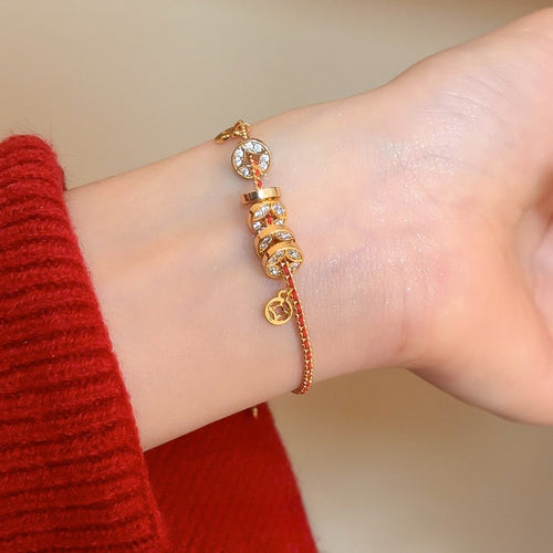 Real Gold Plated Copper Coin Braided Cord Bangle New Chinese Vintage Geometric Jewelry For Women