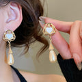 Light Luxury Faux Pearl Heart Teardrop Drop Earrings With Steel Pins Vintage Court Style view 1
