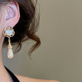 Light Luxury Faux Pearl Heart Teardrop Drop Earrings With Steel Pins Vintage Court Style view 3