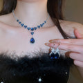 Light Luxury Copper Zircon Flower Teardrop Pendant Necklace Earrings Jewelry Set For Women view 1