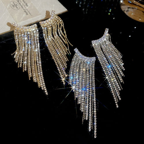 Copper Rhinestone Tassel Drop Earrings With Silver Needle Geometric Vintage Palace Style Earrings