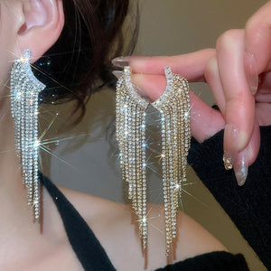 Copper Rhinestone Tassel Drop Earrings With Silver Needle Geometric Vintage Palace Style Earrings