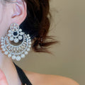 French Vintage Faux Pearl Floral Rhinestone Tassel Stud Earrings For Women view 3
