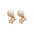 Gold Plated Silver Needle Zircon Star Faux Pearl Drop Earrings Elegant Daily Jewelry view 5