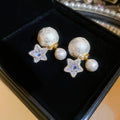 Gold Plated Silver Needle Zircon Star Faux Pearl Drop Earrings Elegant Daily Jewelry view 3
