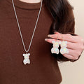 Resin Bear Pendant Necklace And Earrings Jewelry Set For Women, Cartoon Light Luxury OL Style view 1