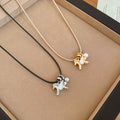 Light Luxury Faux Pearl Zircon Enamel Pony Horse Sweater Necklace Sweet Cool Zodiac Choker view 4