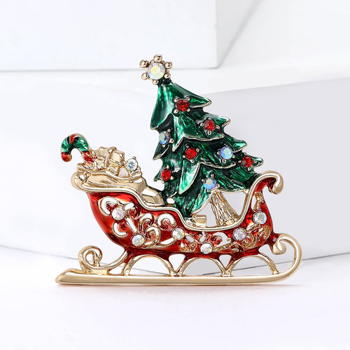 Alloy Enamel Christmas Sleigh Brooch Pin For Festive Accessories