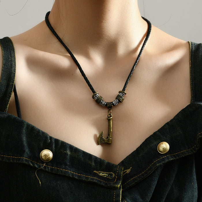 Vintage Braided Axe Pendant Necklace For Men Hip Hop Long Sweater Chain Fashion Accessory