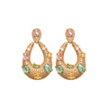Gold Plated Copper Teardrop Zircon Stud Earrings With Silver Pins, Vintage Palace Style view 5