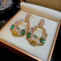 Gold Plated Copper Teardrop Zircon Stud Earrings With Silver Pins, Vintage Palace Style view 4