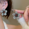 Vintage Alloy Floral Rhinestone Stud Earrings With Silver Pins Light Luxury Designer Style view 4