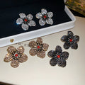 Vintage Alloy Floral Rhinestone Stud Earrings With Silver Pins Light Luxury Designer Style view 1