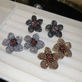 Vintage Alloy Floral Rhinestone Stud Earrings With Silver Pins Light Luxury Designer Style view 3