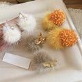 Elegant Floral Plush Pom Pom Drop Earrings With Silver Needle Studs For Women view 1