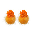 Elegant Floral Plush Pom Pom Drop Earrings With Silver Needle Studs For Women view 5