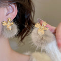 Elegant Floral Plush Pom Pom Drop Earrings With Silver Needle Studs For Women view 4